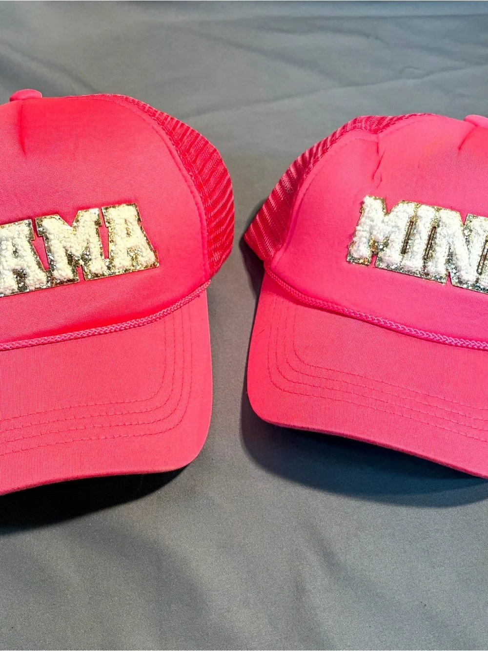 Pink 'MAMA' Sequin Trucker Hat Mom and Daughter